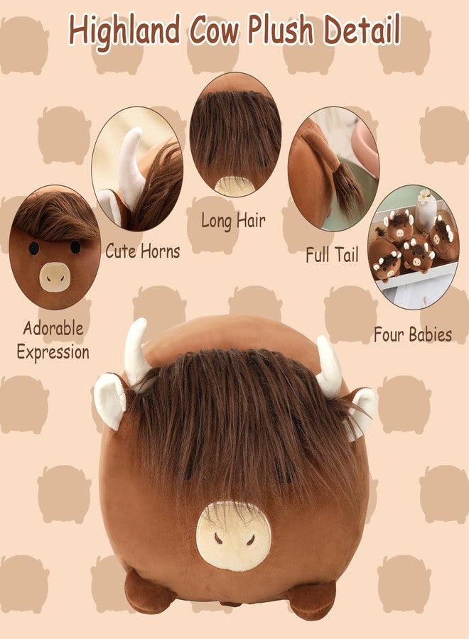 SQEQE Highland Cows Stuffed Animals 5 in 1, Cute Fluffy Cow Plush with 4 Babies in Tummy, Soft Highland Cattle Kid Bedtime for Christmas Valentine's Birthday Gifts, Plushies Decor for Boys Girls - Image 5